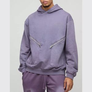 Sudadera con Capucha Personalizada para Hombre, de Felpa Gruesa de 500 g/m², Color Sólido, Lavado Ácido con Efecto Desgastado, Adornada con Pedrería, 100% Algodón, Forrada, Funcional para Invierno - Product Image 4