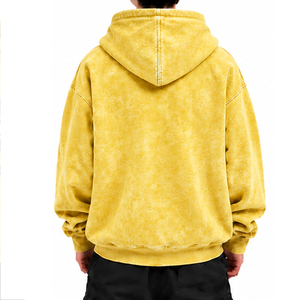 Sweat à capuche zippé pour homme en molleton délavé, coupe ample, style streetwear, avec poignets côtelés en French Terry. Vente en gros, fabrication sur mesure OEM ODM. - Product Image 4
