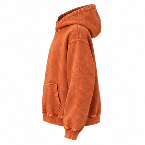 Sudadera con Capucha para Hombre, Estilo Vintage, Lavado Ácido, Estampado Serigrafiado, Ecológica, Manga Larga, Color Naranja Sólido, con Bolsillo Canguro - Product Image 3