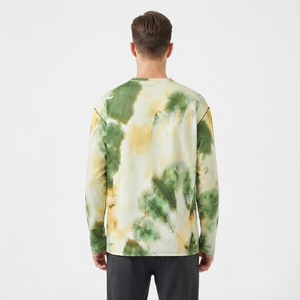 Men's <b>Tie</b>-Dye Long Sleeve O-Neck <b>Knitted</b> Casual T-Shirt Regular Fit Green Yellow Pattern - Product Image 6