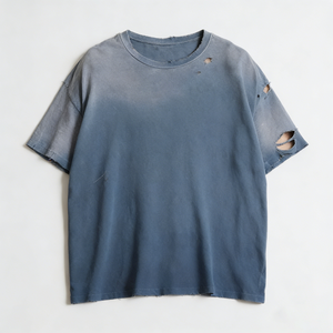 Nouvelle Collection Printemps-Été : T-shirt Homme Rétro Délavé et Vieilli en Maille à Manches Courtes, Coupe Ample Personnalisée, Style Urbain, 100% Coton - Product Image 1