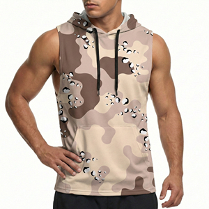 Débardeur à capuche pour homme, imprimé camouflage urbain personnalisé, à emmanchures profondes, sans manches, style hoodie musculaire, pour la gym et le fitness, vente en gros, vêtements de sport - Product Image 5