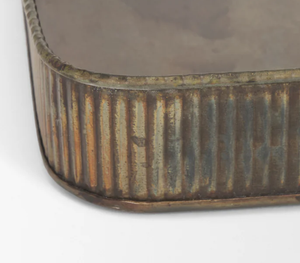 Hand Crafted Square Antiqued Metal Serving <b>Trays</b> Set Of 2 Ribbed Decorative Home Decor Ottoman <b>Kitchen</b> <b>Trays</b> On Sale - Product Image 6