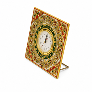 Marble Square <b>Table</b> <b>Clock</b> | Handcrafted Decorative Desk <b>Clock</b> with Traditional Indian Design - Product Image 4