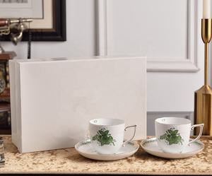 Tasse et soucoupe doubles en porcelaine fine européenne à motif végétal classique, quatre couleurs, avec coffret cadeau écologique, idéales pour les cadeaux - Product Image 6