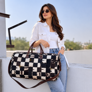 Nouveau design, sacs à bagages en cuir de vache véritable, design à carreaux, sac fait main, sac de voyage unisexe, sac multi-usages, grande taille - Product Image 3