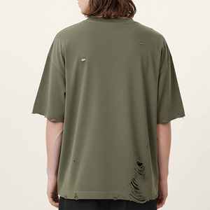 OEM/ODM Hip Hop Unique Style Oversized Baggy Fit Distressed Summer Casual Men's T-Shirt 100% Cotton Breathable Anti-Wrinkle - Product Image 3
