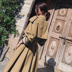 ENVAFA Manteau Trench Long Femme Grande Taille Double Boutonnage Imperméable en Polyester Coupe-Vent avec Ceinture – Qualité Supérieure et Style Décontracté - Product Image 4