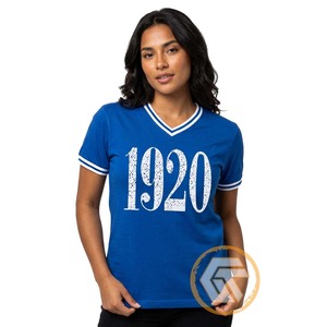 GREEK TREASURES เสื้อยืดคอวีแขนสั้นผ้าฝ้าย 100% ระบายอากาศได้ดี ปักโลโก้ สำหรับผู้หญิง Zeta Phi Beta Sorority - Product Image 1