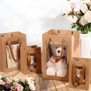 Kraft Paper <b>Gift</b> <b>Bags</b> with Transparent Window Kraft Shopping <b>Bags</b> with Handles for Bouquet <b>Christmas</b> Birthdays Festivals Party - Product Image 5