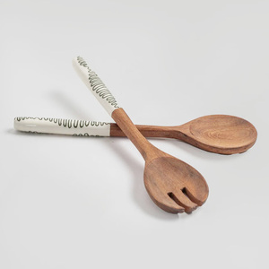 Long Handle Wooden Salad Server Set for <b>Mixing</b> Flatware for Table Salad Servers Wood Salad Tongs Spoon and Fork Set Cutlery - Product Image 3