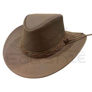 Chapeau de cowboy en cuir marron style western avec bande de lacets unique et large bord, idéal pour les voyages en extérieur, vente en gros - Product Image 2