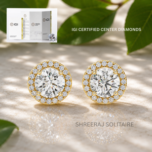 Boucles d'oreilles clous halo en diamant rond cultivé en laboratoire certifié IGI, or massif 14K 18K, boucles d'oreilles en diamant CVD pour femmes, bijoux en gros pour hommes - Product Image 1