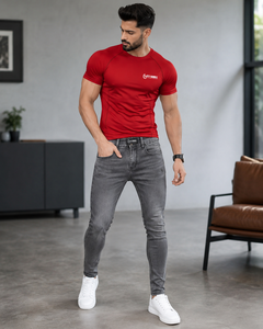 Jean en denim noir coupe droite pour homme, taille mi-haute, en coton lavé, style formel, respirant, léger, idéal pour l'été, pas cher - Product Image 3