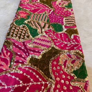 Premium position print with embroidery fabric is a modern textile designed for stylish fashion and <b>garment</b> collections This fabr - Product Image 3