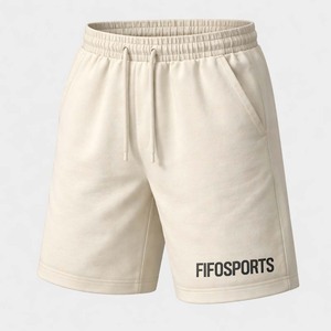 กางเกงขาสั้นผ้าอ๊อกซ์ฟอร์ดสีเบจสำหรับผู้ชาย ซิปหน้า สกรีนโลโก้ได้ สไตล์ลำลอง สตรีทแวร์ ฤดูร้อน โพลีเอสเตอร์ 100% สีพื้น - Product Image 1