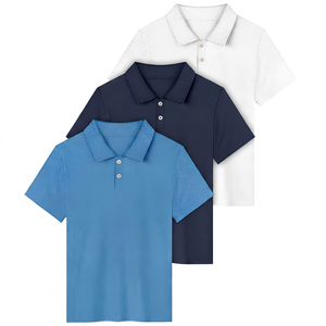 Men's Short Sleeve Knitted <b>Polo</b> <b>Shirt</b> Solid Color Casual Style Regular Fit <b>Blue</b> Navy Gray - Product Image 3