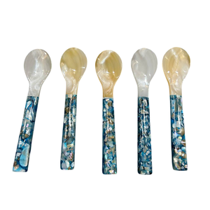 Fine Crafted MOP Shell Spoon Fish Flower Handle Long Stem <b>Mirror</b> Polish Custom Logo Engraved Dessert Flatware Storage - Product Image 1