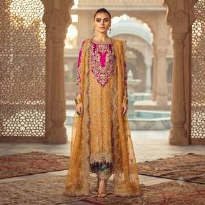 Robe de mariée traditionnelle indienne et pakistanaise en soie Salwar Kameez pour femmes, longueur cheville, brodée, coupe classique - Product Image 5
