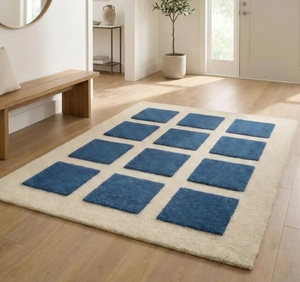 Tapis rectangulaire abstrait vert crème, tufté à poils longs, antidérapant, adapté aux animaux domestiques, écologique, moderne, en laine pour salon - Product Image 2