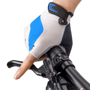 Gants de cyclisme mi-doigts unisexes d'été respirants en polyester avec fermeture auto-agrippante bleu blanc noir - Product Image 1