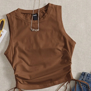 Top Corto Personalizado para Mujer con Fruncido Lateral, Cuello Redondo, Sin Mangas, Estilo Musculoso, Chaleco Casual de Verano - Product Image 4