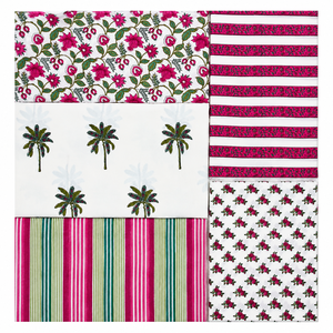 Ensemble de draps en coton faits à la main, imprimé floral rose et vert, literie traditionnelle avec housse de coussin rayée, motif palmier - Product Image 1