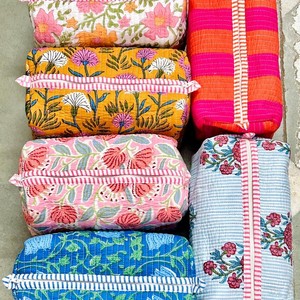 Bohemian Embroidered Cotton Cosmetic Bag Medium Size Zipper Closure Portable <b>Makeup</b> Case Floral Pattern Multi Colo - Product Image 1