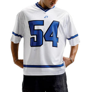 Camiseta de Fútbol Americano Personalizada Blanca y Azul de Malla, Estilo Urbano para Hombre, Uniforme de Equipo Transpirable con Número Personalizado 54, Proveedor - Product Image 2