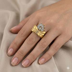 Vintage 925 Silver <b>Gold</b> Plated Bow-Style Ring Pave Cute Trendy Custom Romantic Moissanite Engagement Wedding Party Girlfriend - Product Image 3