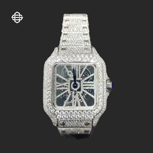 Montre à quartz pour homme, best-seller, style business, cadran carré en verre, acier inoxydable, 20 mm, classique, ton argent, cadran serti de moissanite, 41 mm - Product Image 1