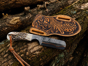 มีดคาวบอย Western Bull Cutter ทำจากเหล็กดามัสกัสทองแดง ด้ามจับทำจากเขาสัตว์  ปลายมีดแบบ Drop Point หนา 4 มม. ความยาวรวม 8 นิ้ว - Product Image 5