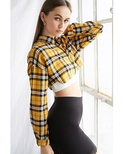 Custom Women's Plus Size Spring Casual Short Sleeve <b>Crop</b> Flannel Shirt Plaid Button-Up OEM 100% Cotton Eco-Friendly <b>Top</b> - Product Image 6