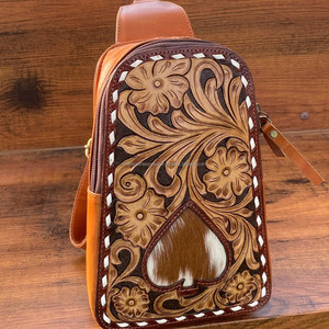 Bolso de cuero con estampado floral, bandolera con diseño de pala de piel de vaca, monederos cruzados, riñonera de cuero genuino, bolso de hombro - Product Image 2