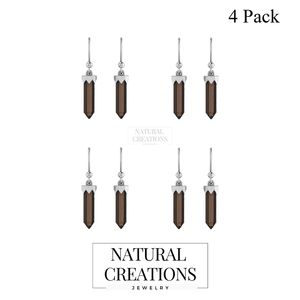 Boucles d'oreilles pendantes en argent sterling 925 de qualité supérieure, finition haut de gamme, avec quartz fumé en forme de crayon, serti clos, tendance, cadeau idéal pour mariage et soirée - Product Image 2