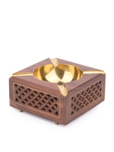 Square Aluminum Ashtray Brass Top Jaali Work Sides Premium Handcrafted Smokeless Design American Style Carved for Home - Product Image 4