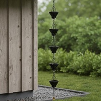 Chaîne de pluie en fer perforée à clochettes, très vendue, pour extérieur, décorative pour jardin, avec coupelles carrées noires