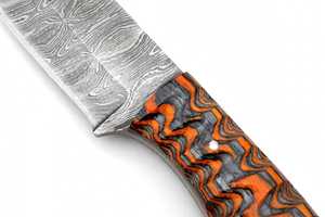 Outil utilitaire à lame fixe en acier Damas artisanal personnalisé avec manche texturé en G10 / Micarta - Product Image 5