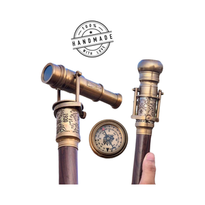 ไม้เท้าพับได้ทรงกล้องโทรทรรศน์สมัยใหม่ ขัดเงา ตกแต่งสไตล์การเดินเรือ งานโลหะ งานฝีมือ สีน้ำตาลโบราณ ขนาด 39 นิ้ว - Product Image 1