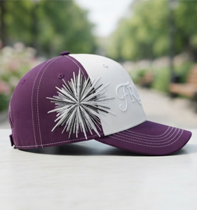 Premium Custom Baseball Frame Embroidered Baseball Cap White <b>Purple</b> 6-Panel Unisex Performance Breathable Waterproof Fleece - Product Image 2
