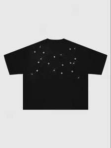 T-shirt noir personnalisé avec logo en strass, tee-shirt orné de cristaux brillants, style hip-hop, streetwear, t-shirts oversize, toutes saisons - Product Image 2