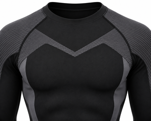 Haut de sport athlétique à manches longues pour homme, anti-UV, à séchage rapide, en Spandex et Polyester, coloris noir et gris, avec blocs de couleur - Product Image 2