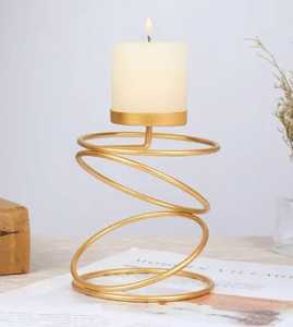 Modern Gold Wood Spiral Wave Scented <b>Tea</b> <b>Light</b> Holder Luxury Geometric <b>Christmas</b> Eco-Friendly Wedding Table Centerpiece - Product Image 1