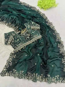 Premium for Satin Padding <b>Saree</b> Heavy 3 MM Sequence Embroidery Border All Butti Aarco Work Wrinkle Free Quick Dry Traditional - Product Image 5