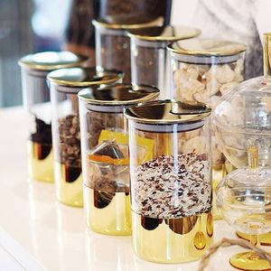 Storage jar airtight <b>glass</b> jar kitchen canister set <b>glass</b> jar with lid gold lid <b>glass</b> jar food storage <b>container</b> clear <b>glass</b> jar - Product Image 4