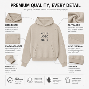 Sudadera Unisex Extra Grande con Capucha, Color Sólido, 100% Algodón, Logotipo en Relieve, Bolsillo Delantero, Prenda de Otoño, Corte Regular, Tejido de Punto - Product Image 3