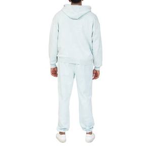 Ensemble de survêtement décontracté bleu clair à capuche pour homme, avec sweat-shirt et pantalon de couleur unie, manches longues, poches latérales et cordon de serrage - Product Image 2