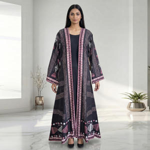 Abaya Moderna Americana con Estampado Crepé para Mujer, Estilo Árabe con Frente Abierto, Cardigan Largo, Atuendo Islámico Modesto - Product Image 1