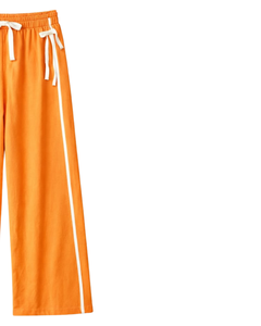 Custom Women Wide Leg Sweatpants Orange Side Stripe High Waist Loose Fit Casual Track Pants <b>Elastic</b> Drawstring Lounge Wear OEM - Product Image 4
