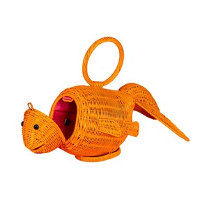 Panier de rangement en rotin tressé à la main en forme de poisson rouge, sac bandoulière créatif en forme d'animal marin, sac à main fantaisie avec poignée ronde en rotin - Product Image 4